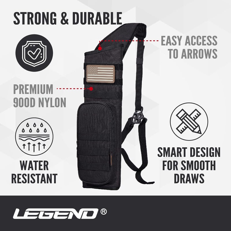 Legend Back Quiver - Tactical Arrow Holder, High-Density Polyester Fabric, Extra Shoulder Foam Padding - MOLLE System for Patches, Pouches - Zippered Storage for Archery & Hunting Accessories - Image 1